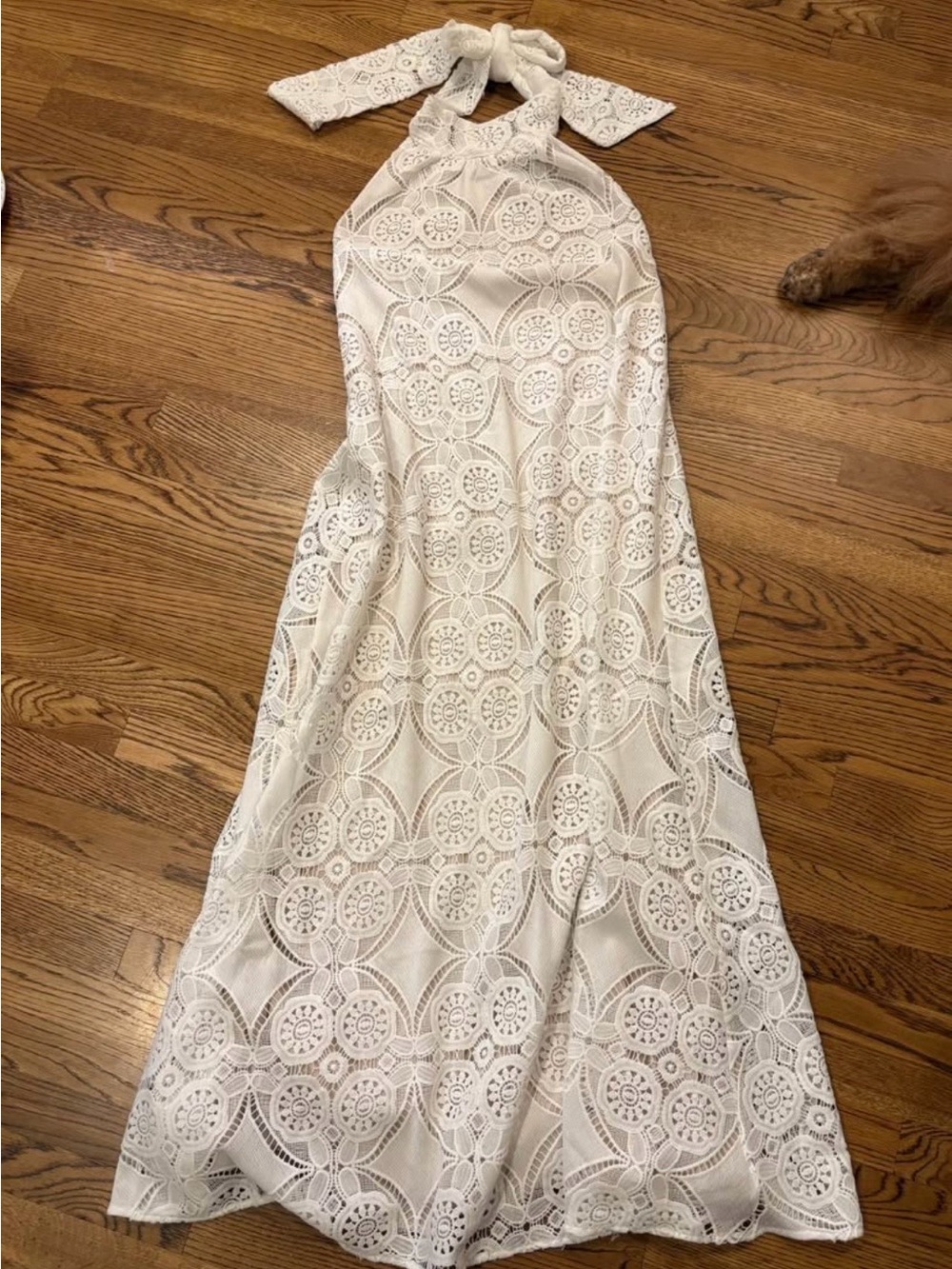 Judith March White Crochet Halter Maxi Dress
